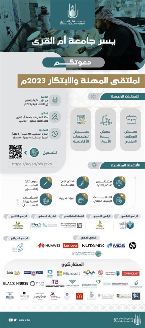 اليوم انطلاق فعاليات ملتقى جامعة أم القرى للمهنة و الابتكار 2023م