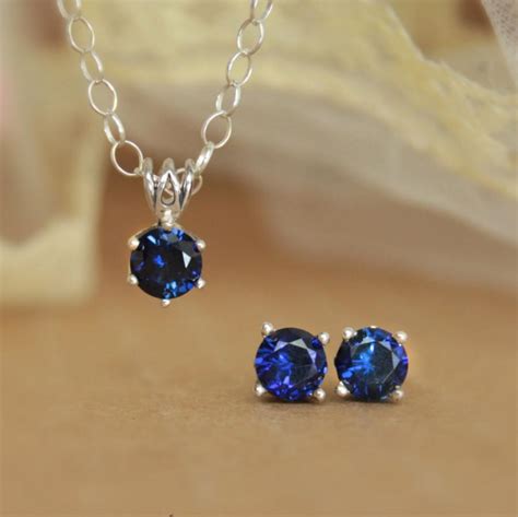 Blue Sapphire Filigree Earring And Necklace Set In Sterling Silver