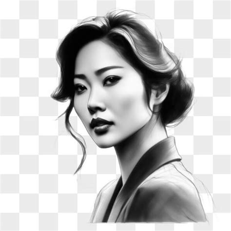 Télécharger Dessin en noir et blanc d une femme asiatique aux longs