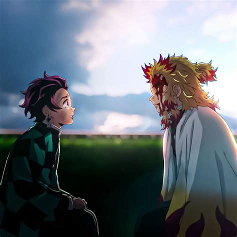 Two Anime Characters Facing Each Other In Front Of A Cloudy Sky