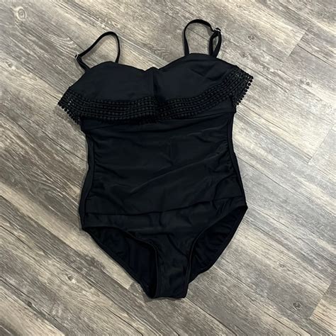 Kona Sol Swim Kona Sol Black Ruffle Top Ruched Onepiece Bathing