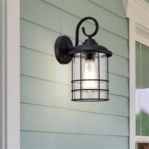 Lnc Modern Frosted Black Porch Outdoor Wall Sconce Light Off