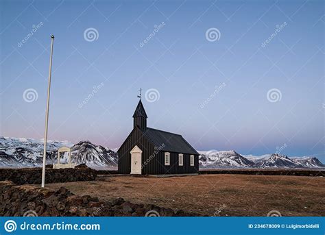 Black Church Budakirkja In Snaefellsnes Peninsula Iceland Stock Image