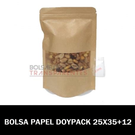 Bolsas De Papel Kraft Doypack Con Ventana Y Autocierre 25x35 12