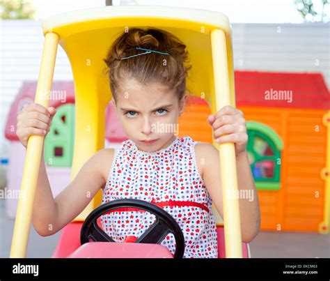 Angry Toy Car Driver Children Girl Stock Photo Alamy