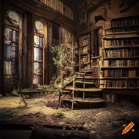 Image Of An Abandoned Library Overgrown By Jungle On Craiyon