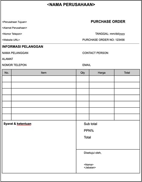 Contoh Formulir Pesanan Pembelian Resmi Formulir Surat Order Pembelian