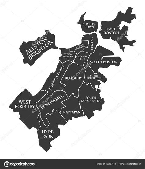 Boston Massachusetts City Map Usa Labelled Black Vector, 58% OFF