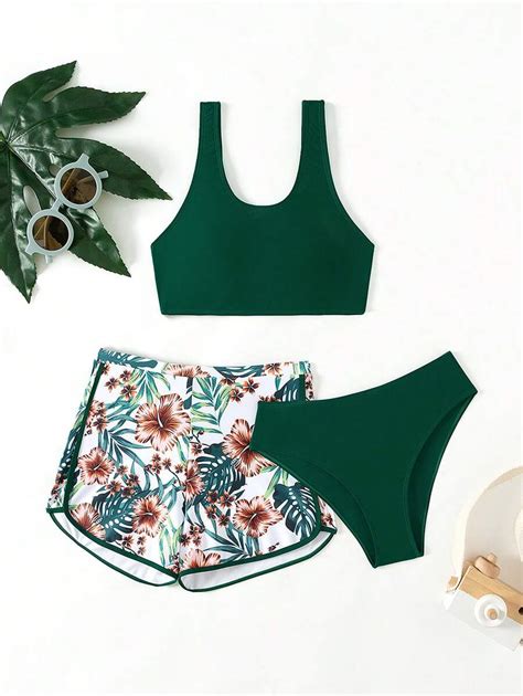 Teenager M Dchen Bikini Set Mit Pflanzen Muster Badeanzug Strandoutfit