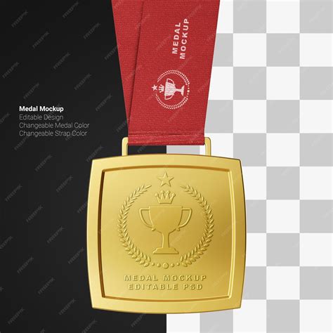 Premium Psd Achievement Rounded Square Shape Golden Medal With Strap