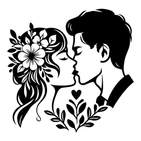 Couple Floral Kissing Face Svg Premium Ai Generated Vector