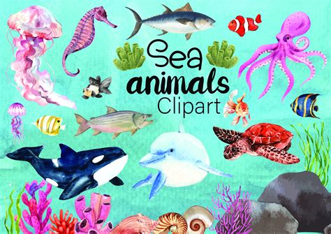 Sea Animal Svg Set Of Cute Sea Animals Ocean Life Etsy