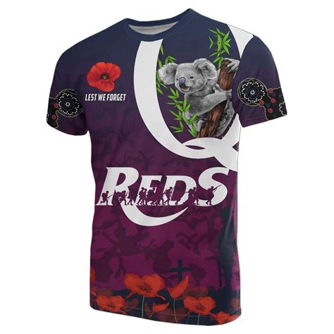 AIO Pride Queensland Reds T Shirt Koala Anzac Day AIO Pride Red