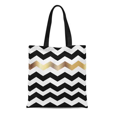 Kdagr Canvas Tote Bag Contemporary Black White And Gold Chevron Popular