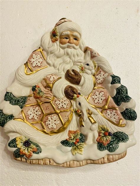 Fitz Floyd Snowy Woods Santa Claus Bunny Canape Plate Cookie Classic