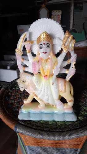 Handmade Polished White Marble Durga Mata Statue For Worship At Best