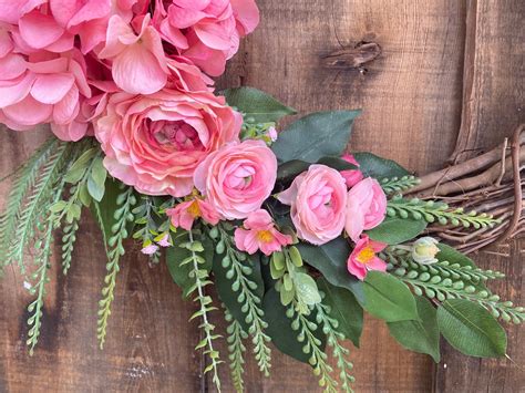 Pink Front Door Wreath Spring Summer Wreath Pink Floral Etsy