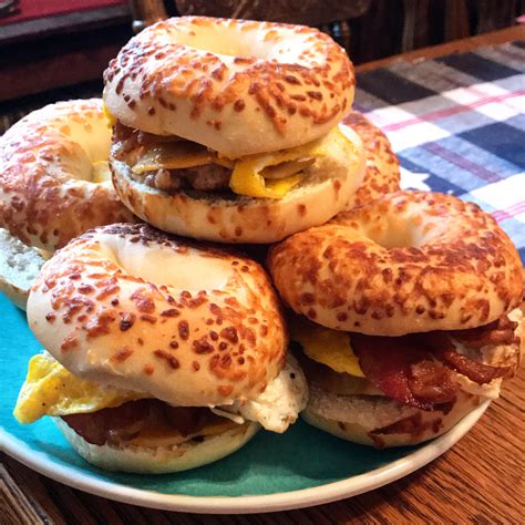 Fully loaded breakfast bagel sandwiches ready to go for the work week. - Dining and Cooking