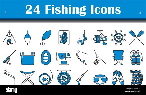 Fishing Icon Set Editable Bold Outline With Color Fill Design Vector