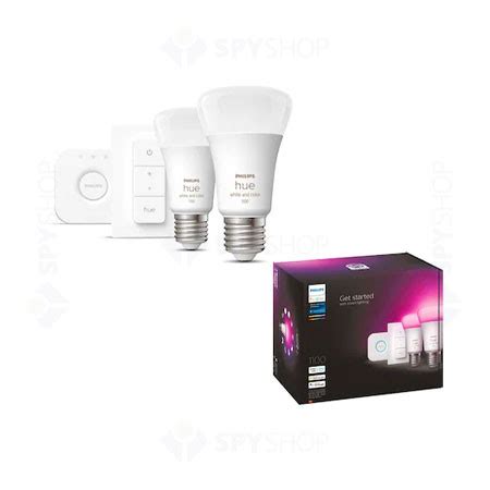 Kit 2 Becuri LED RGB Philips Hue Bluetooth Zigbee 9W 806 Lm