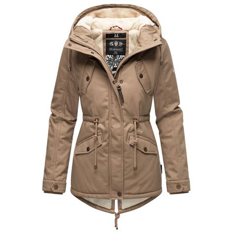 Marikoo Manolya Damen Parka Winterjacke Mit Teddyfell Taupe Gr E S