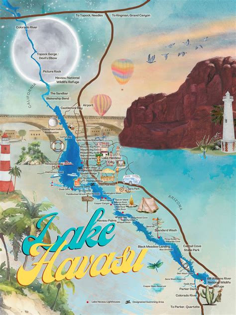 Lake Havasu Watercolor Map Poster, Havasu Wall Art Print, Art for