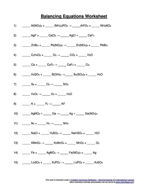 Balancing Equations Worksheet 1 10 Equations Worksheets