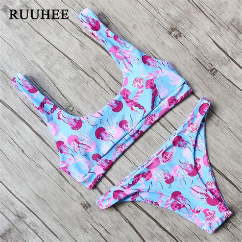 Ruuhee Bikini Set Sexy Sport Swimsuit Women Printed Bikini