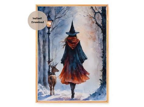 A Witch In Winter Hd Altar Print Download Only Witchy Watercolour Wall