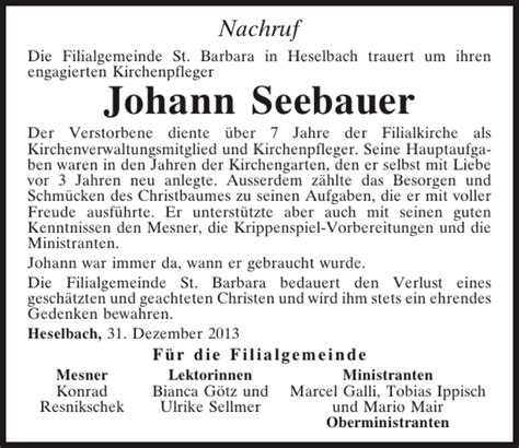 Traueranzeigen Von Johann Seebauer Mittelbayerische Trauer