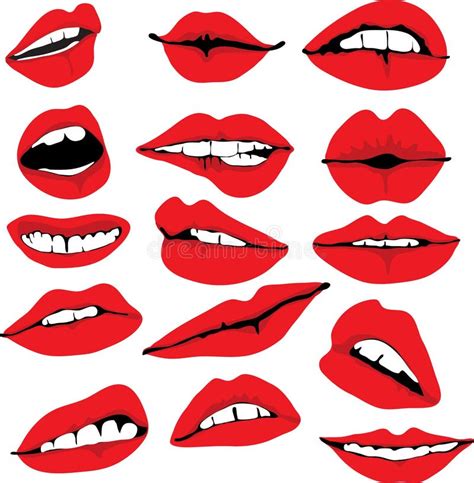 Lipstick Kiss Print Isolated Vector Set Red Vector Lips Set Different