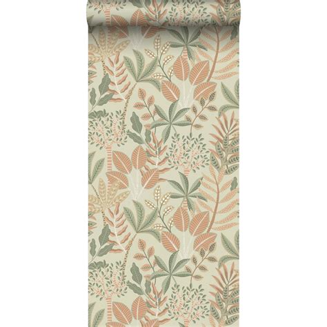 Estahome Behang Bladeren Groen En Terracotta Roze X Cm