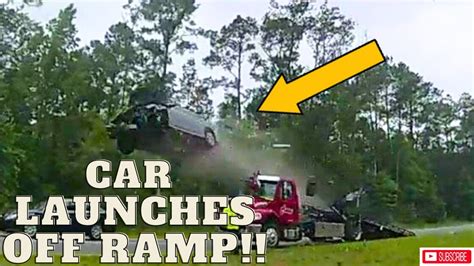 Car Launches Off Tow Truck Ramp On Georgia Highway Youtube