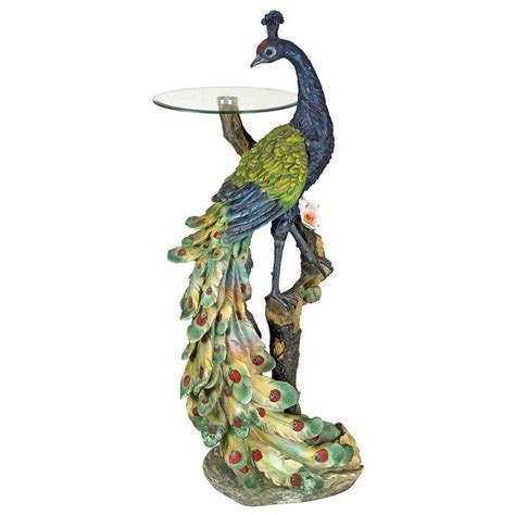 Design Toscano Peacocks Perch Sculptural Glass Topped Pedestal Table Design