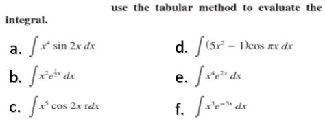 Solved Use The Tabular Method To Evaluate The 1cos Sex Dx