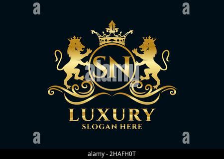 SN Letter Lion Royal Luxury Heraldic Crest Logo Template In Vector Art