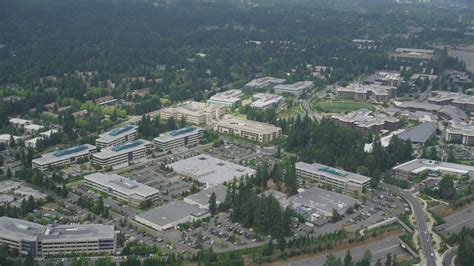 5k Stock Footage Aerial Video Flying By Office Buildings At Microsoft Headquarters Campus