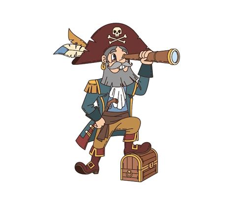 Premium Vector Cartoon Groovy Pirate Looking Through A Spyglass