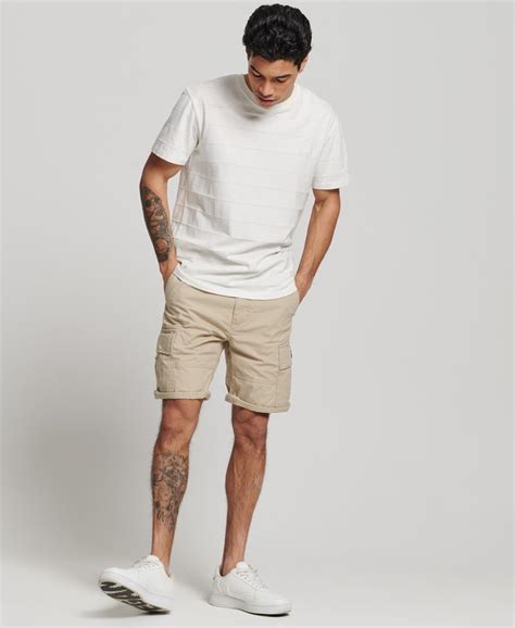 Mens Organic Cotton Heavy Cargo Shorts In Stone Wash Taupe Brown