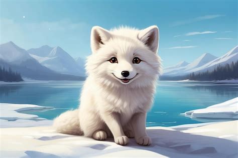 Premium Photo Cute White Arctic Fox Sitting On A Snowcovered Hill 3D