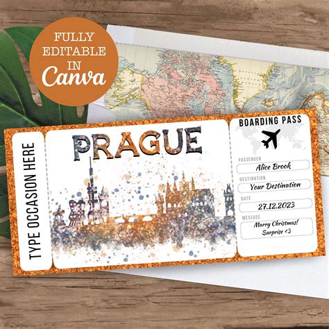 Prague Surprise Editable Flight Ticket Gift Prague Boarding - Etsy