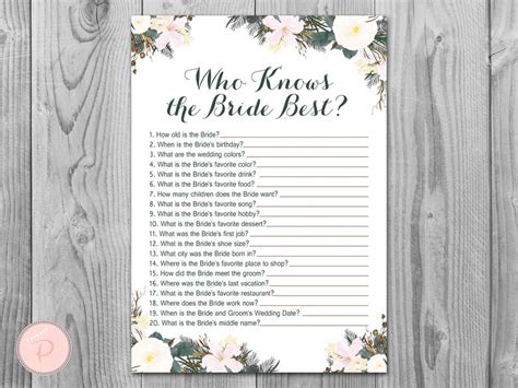 How Well Do You Know The Bride Game Who Knows The Bride Best Etsy