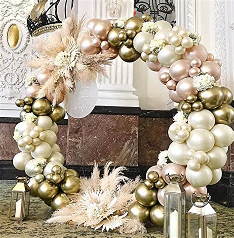 White Sand Gold Balloon Garland Double Stuffed Pearl Pink Balloon Ivory