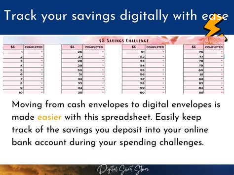 Digital Cash Envelope Savings Challenge Tracker Google Sheets 52 Week