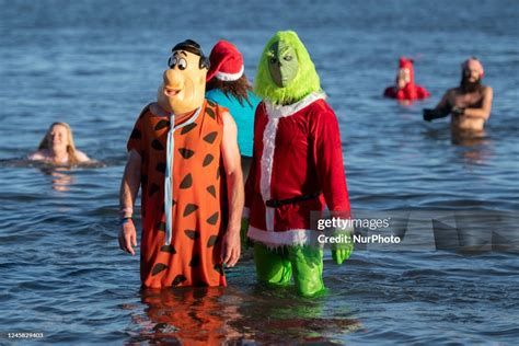 Annual Boxing Day charity dip in the North Sea at Redcar in England ...