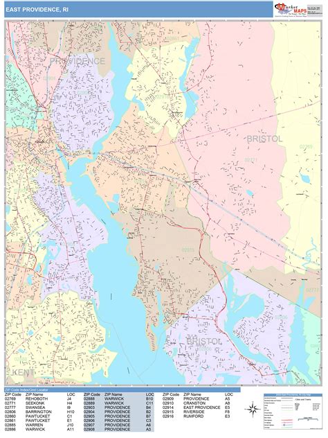 East Providence Rhode Island Wall Map Color Cast Style By Marketmaps