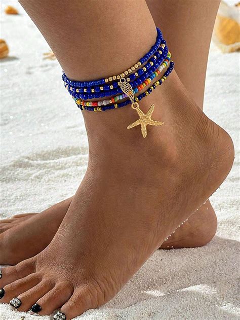 Pcs Bohemian Style Synthetic Resin Rainbow Element Beaded Anklet Set