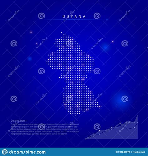 Guyana Illuminated Map With Glowing Dots Dark Blue Space Background