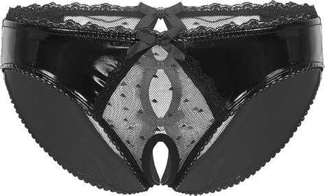 Amazon YONGHS Mens Imitation Leather Underwear Sissy Boxer Briefs Open Front Pouch Bikini