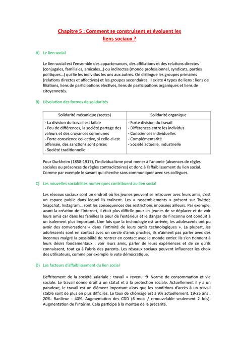 Construction et évolution des liens sociaux Chapitre 5 Comment se